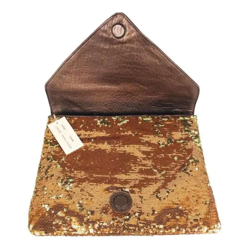Alexis Hudson Sequin Leather Large Clutch Bag Copper-Gold New - Picture 4 of 6